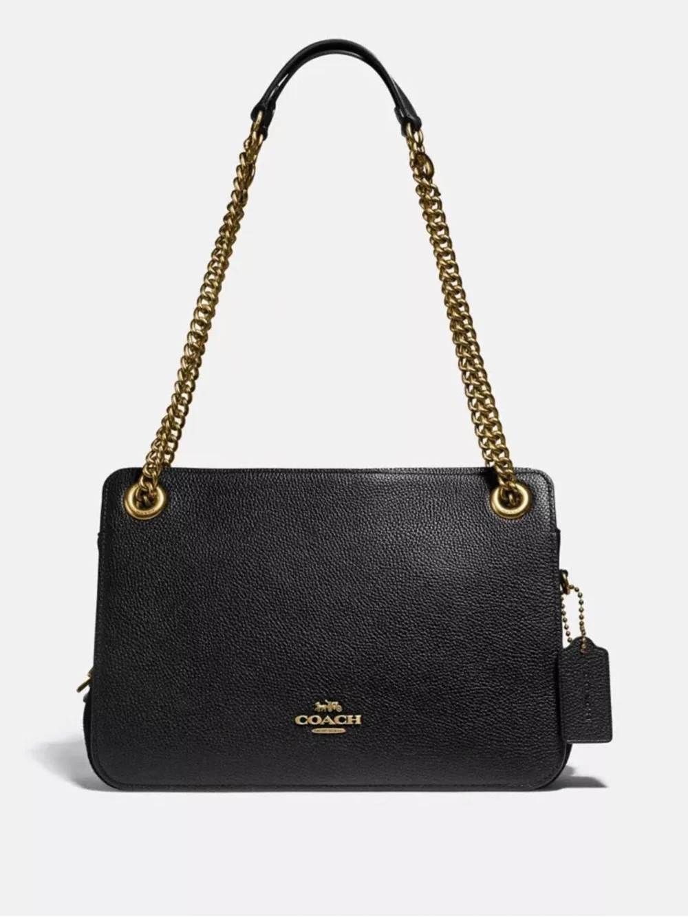 Bryant Convertible Carryall Coach Black Leather purse with Gold Chain